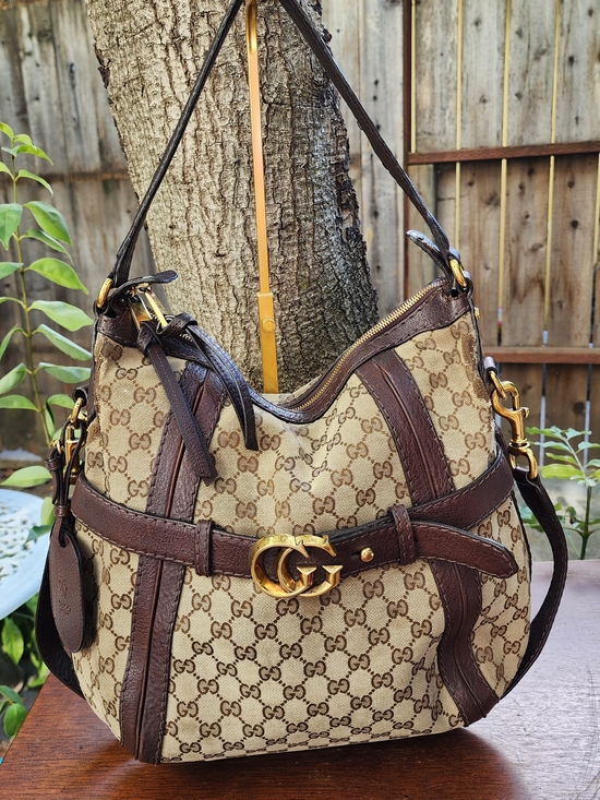 Gucci Handbags - Gucci Brown GG Canvas Medium Running Hobo Bag Gold Hardware 247185